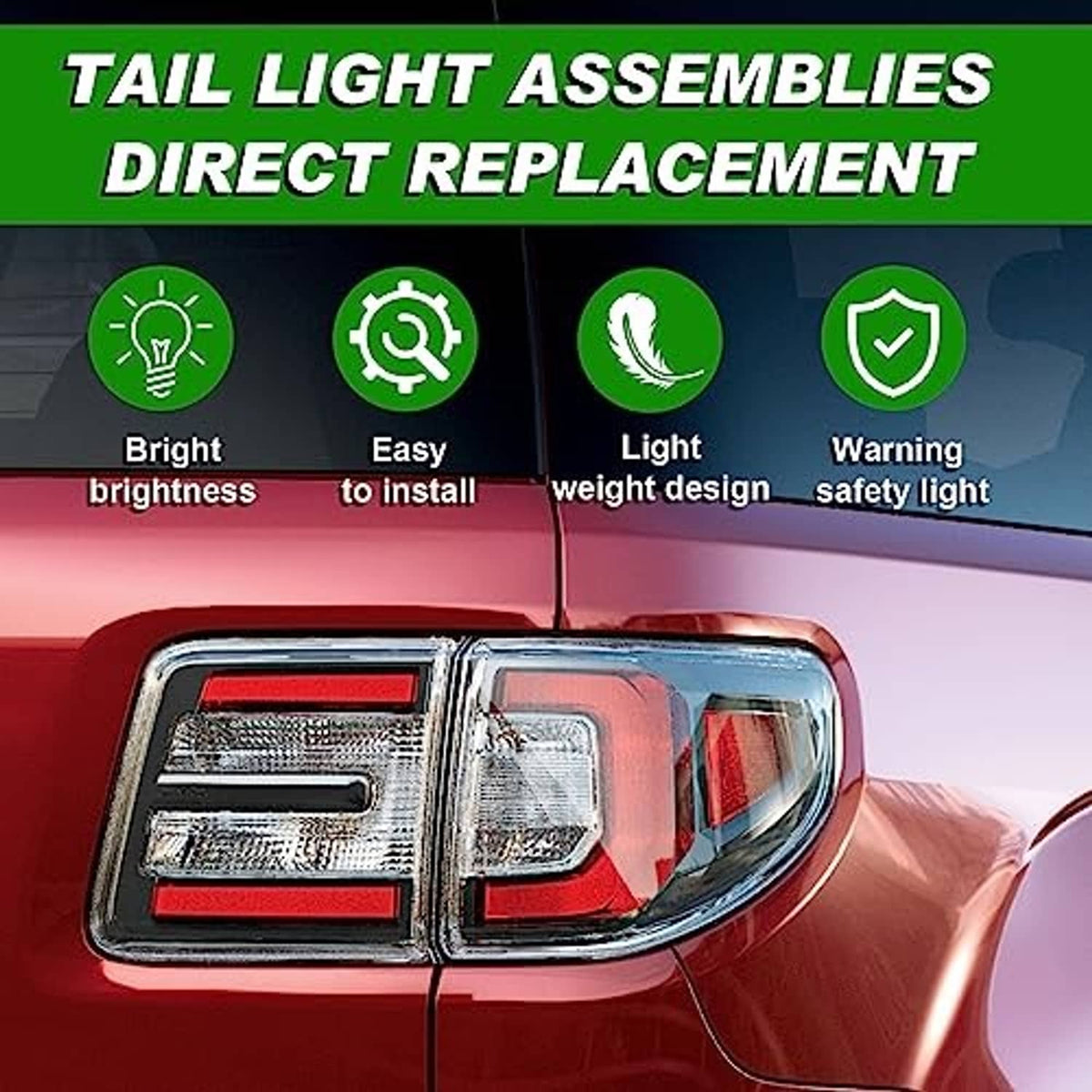 Right-side tail light on vehicle rear with clear lens and red light segments