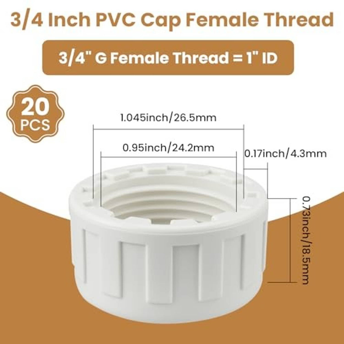 White PVC pipe cap showing female threads inside