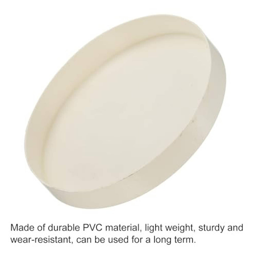 Off-white PVC pipe end cap plug, smooth round top, tapered rim