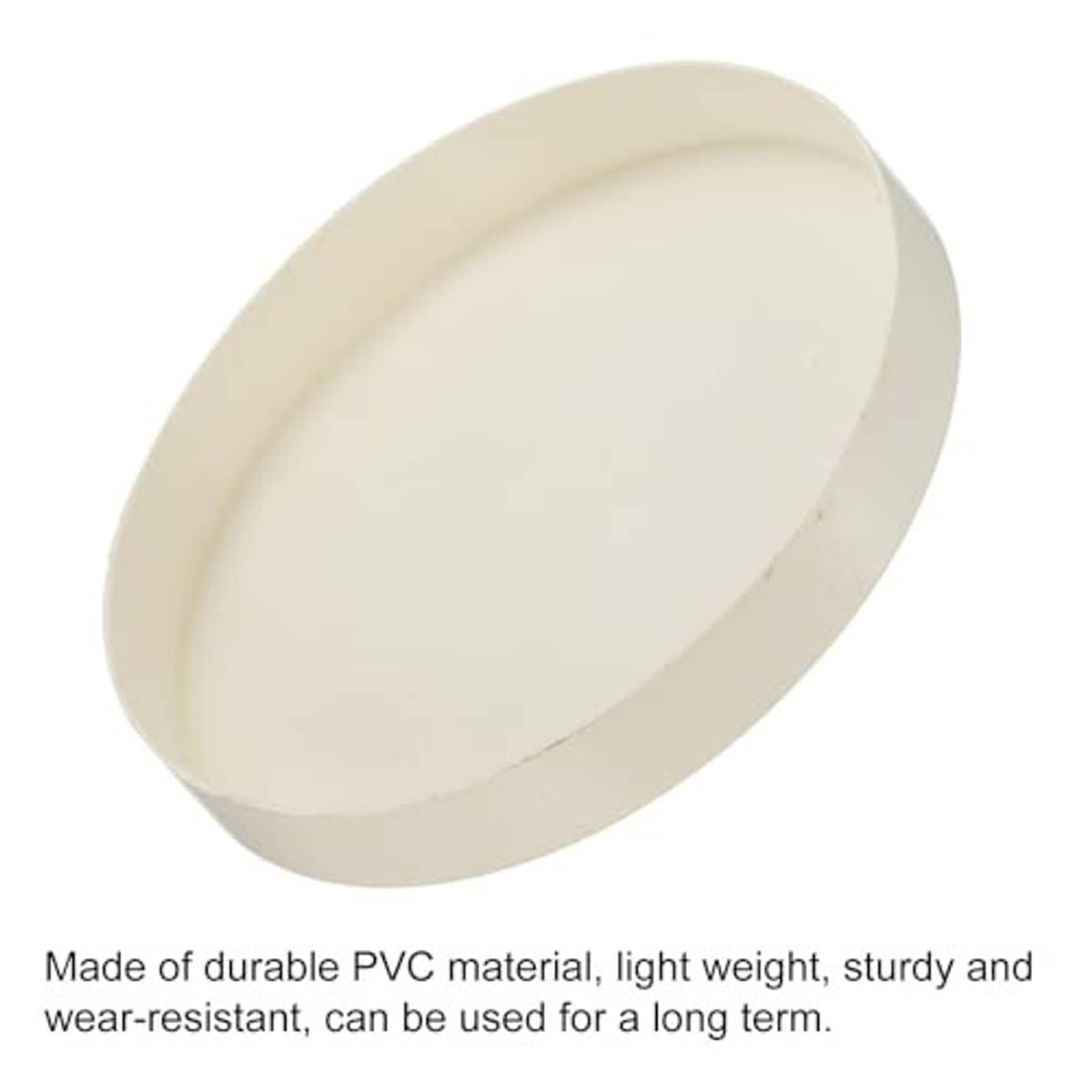 Off-white PVC pipe end cap plug, smooth round top, tapered rim