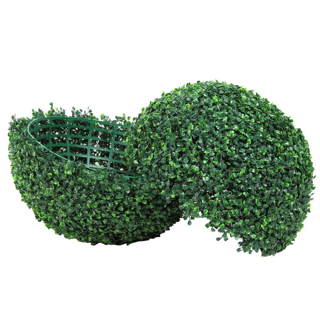 Artificial green topiary greenery ball with attached wire frame, fake plant decor