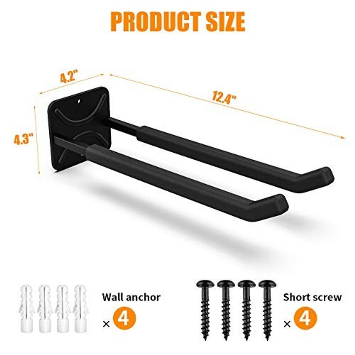 Black heavy-duty wall hook showing dimensions with double curved arms