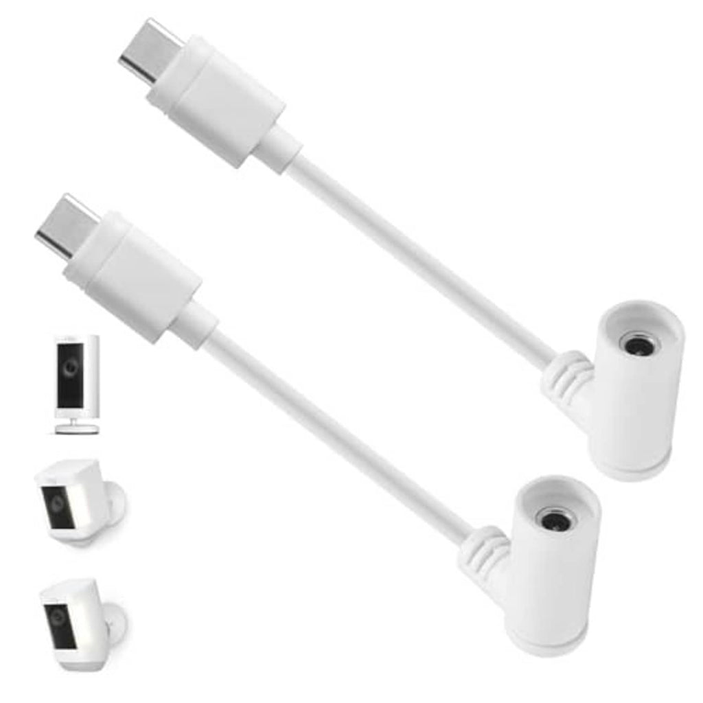 White 2-pack DC barrel-to-USB-C adapter cables with two connector plugs