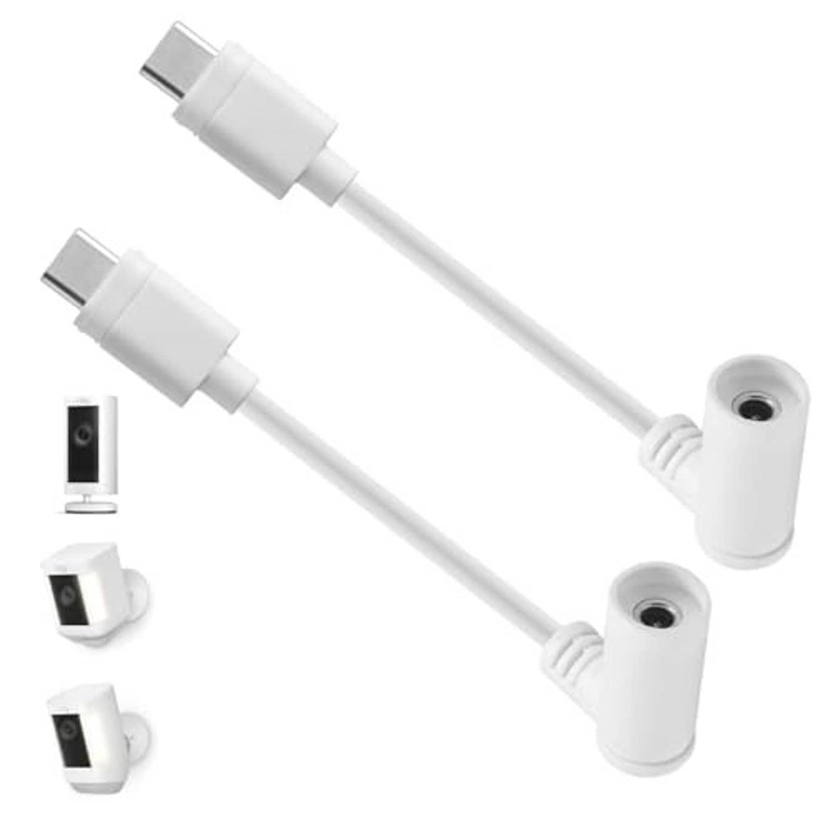 White 2-pack DC barrel-to-USB-C adapter cables with two connector plugs