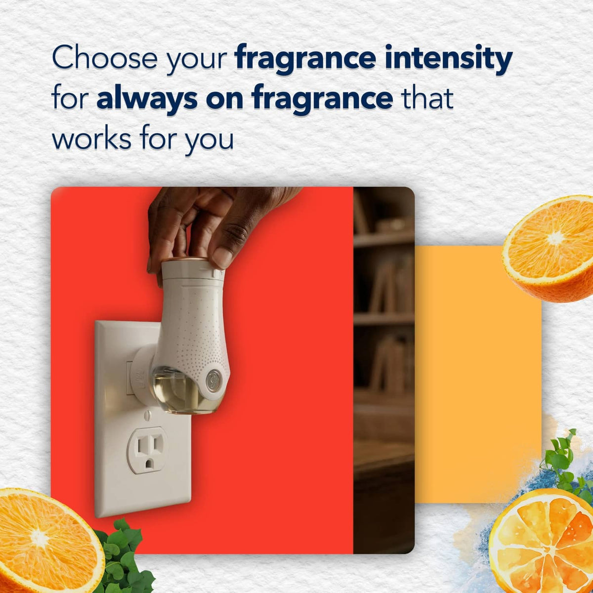 Hand inserting Glade PlugIns refill into plug-in warmer for adjustable fragrance intensity