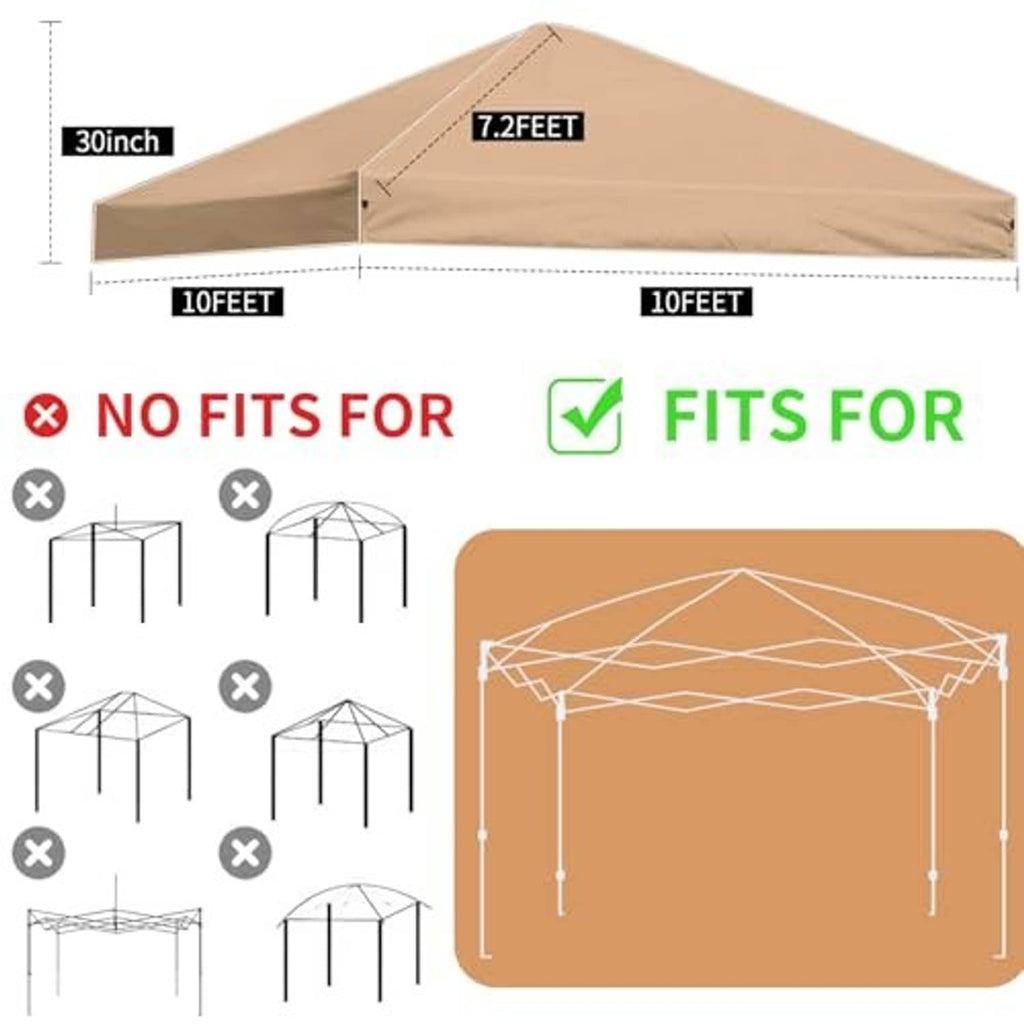 Khaki 10x10 canopy top replacement cover, with 7 ft height diagram