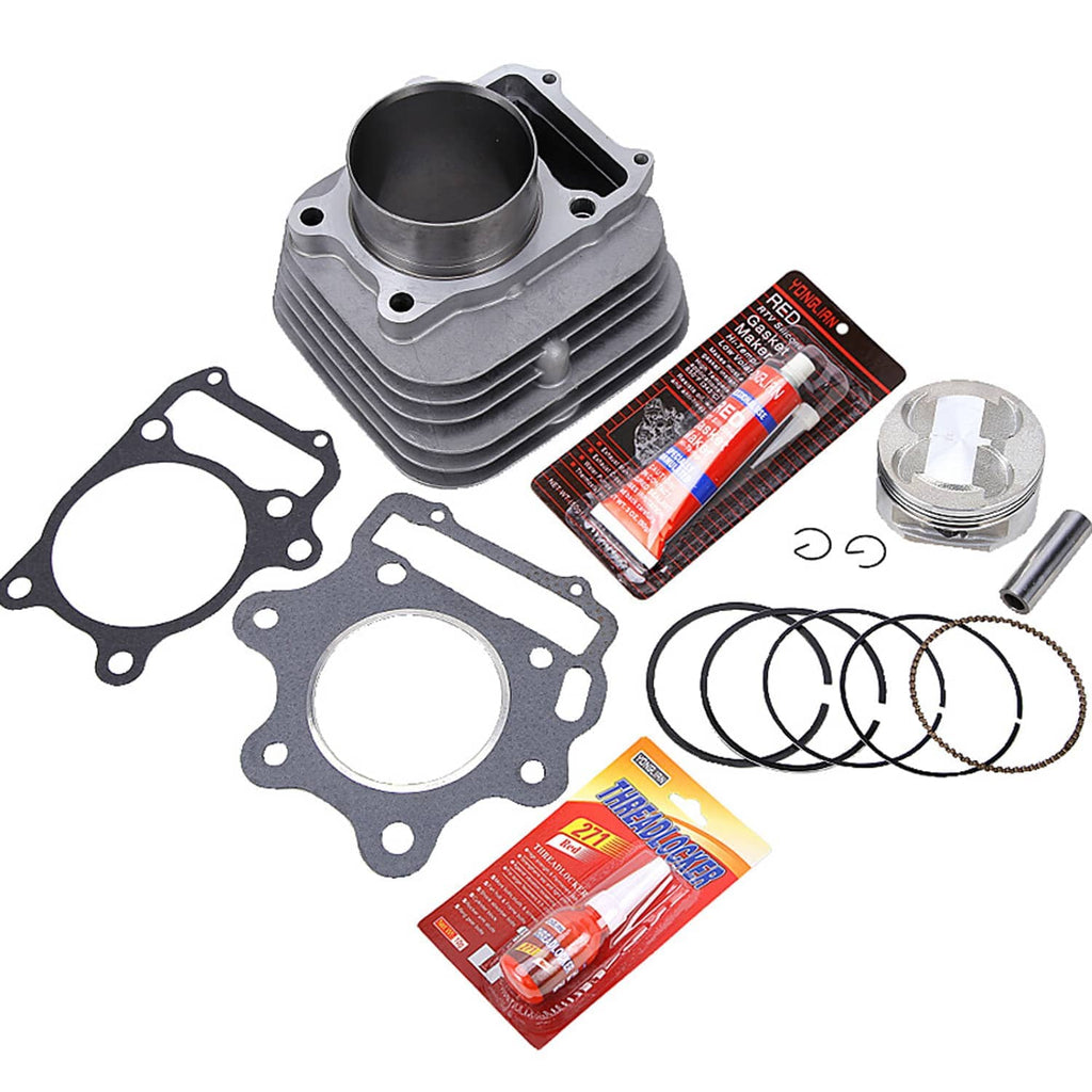 Top end rebuild parts pack with cylinder gaskets, piston, and ring set components