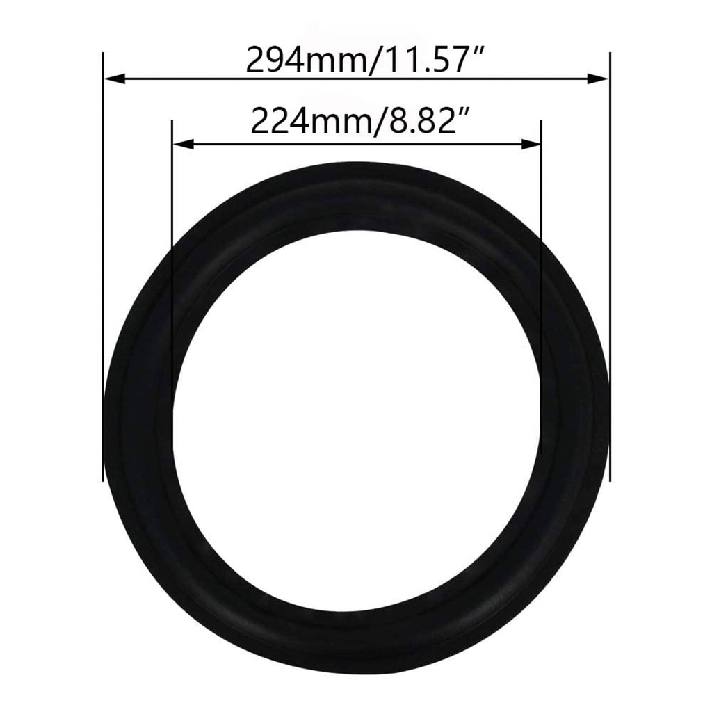 Black rubber speaker surround ring with size markings: 294mm/11.57 in, 224mm/8.82 in.