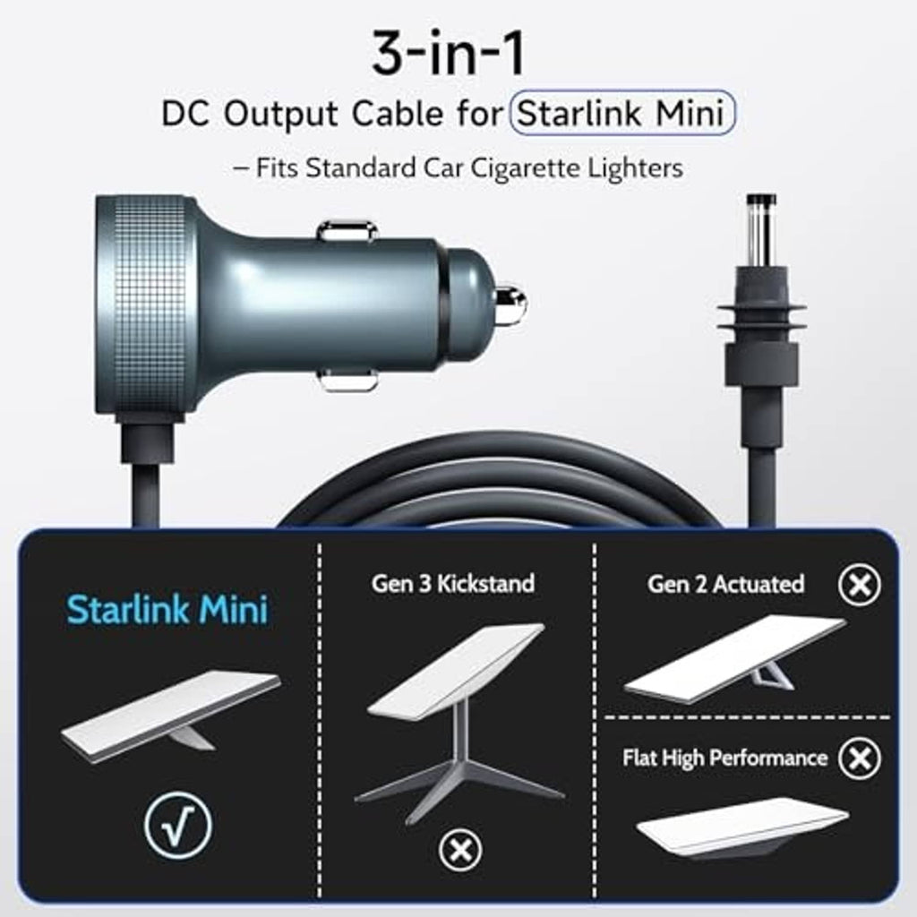 3-in-1 DC car power cable set for cigarette lighter with adapter and plug connectors