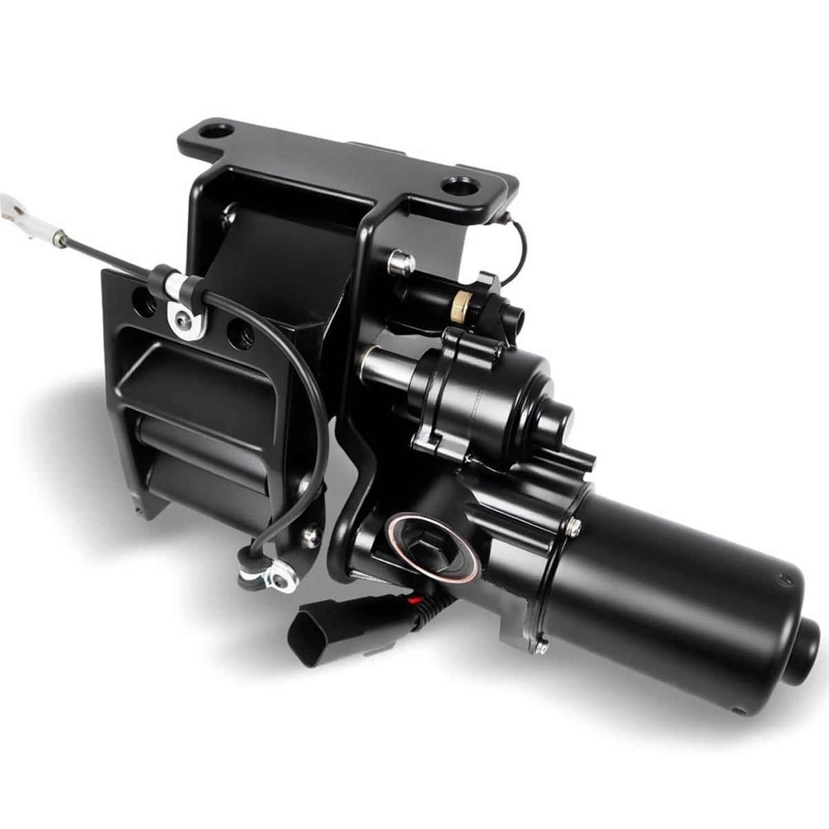 Power running board motor assembly with black housing and silver mounting hardware