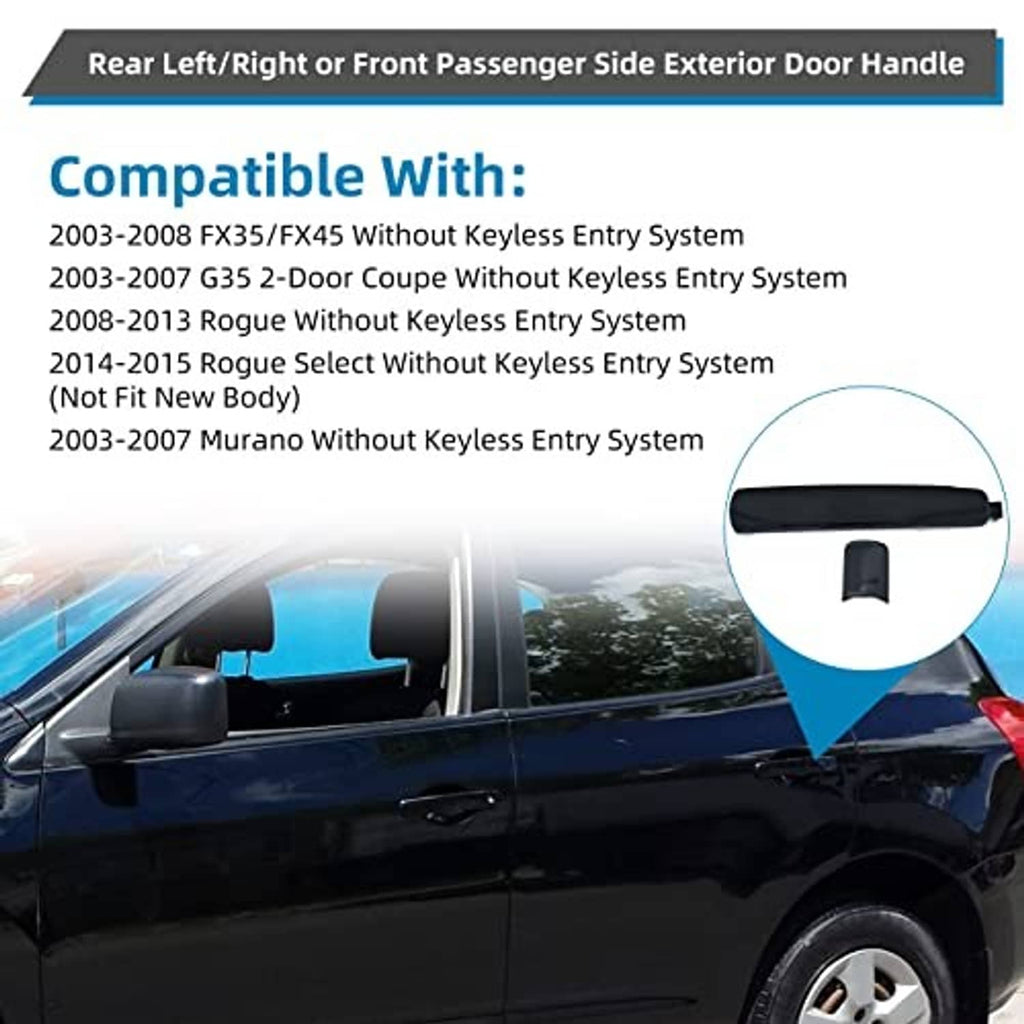 Black exterior door handle, long slim shape with recessed opening on one side