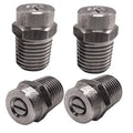 Stainless steel pressure washer nozzle tip set with threaded connection, close-up pair