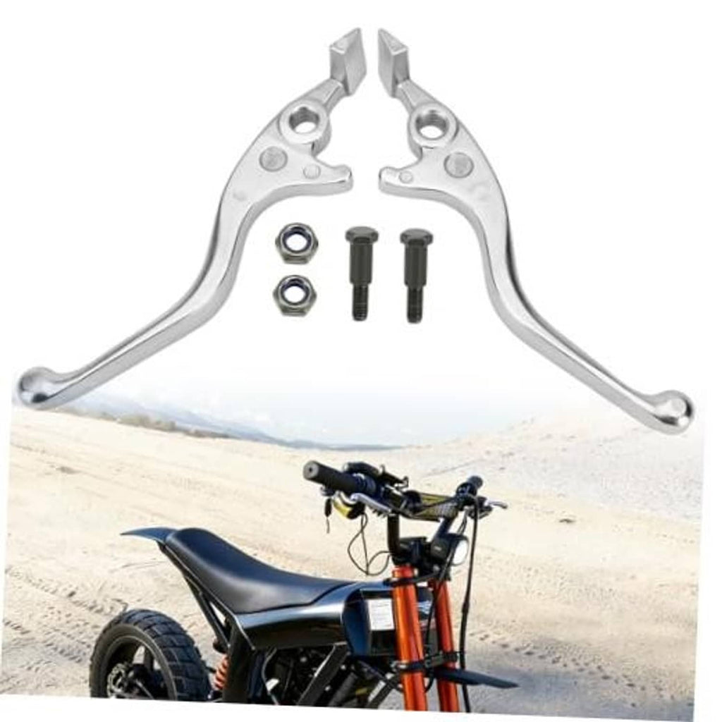 Pair of silver lever handbrakes with mounting screws and nuts
