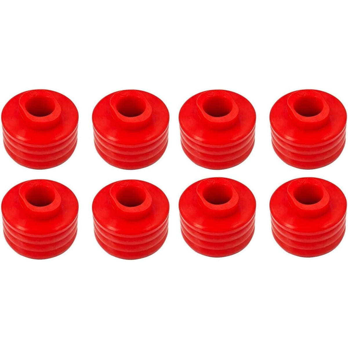 Multiple red body cab mount bushings in a grouped set
