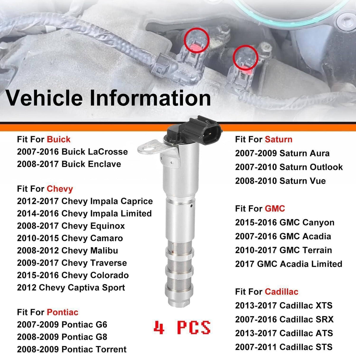 4-pack variable timing solenoid valves with black electrical connectors and silver housing
