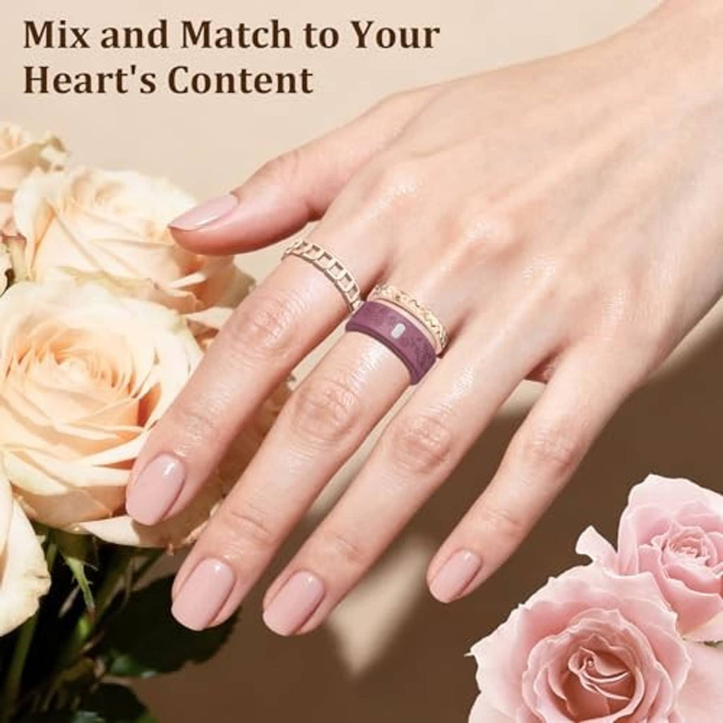 Rose floral smart ring cover on a woman’s finger, glossy finish