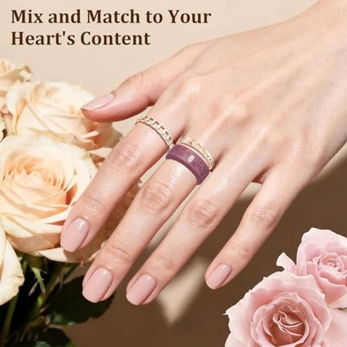 Rose floral smart ring cover on a woman’s finger, glossy finish