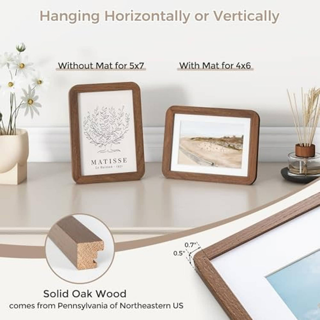 Two oak photo frames, one with inner mat and one without mat