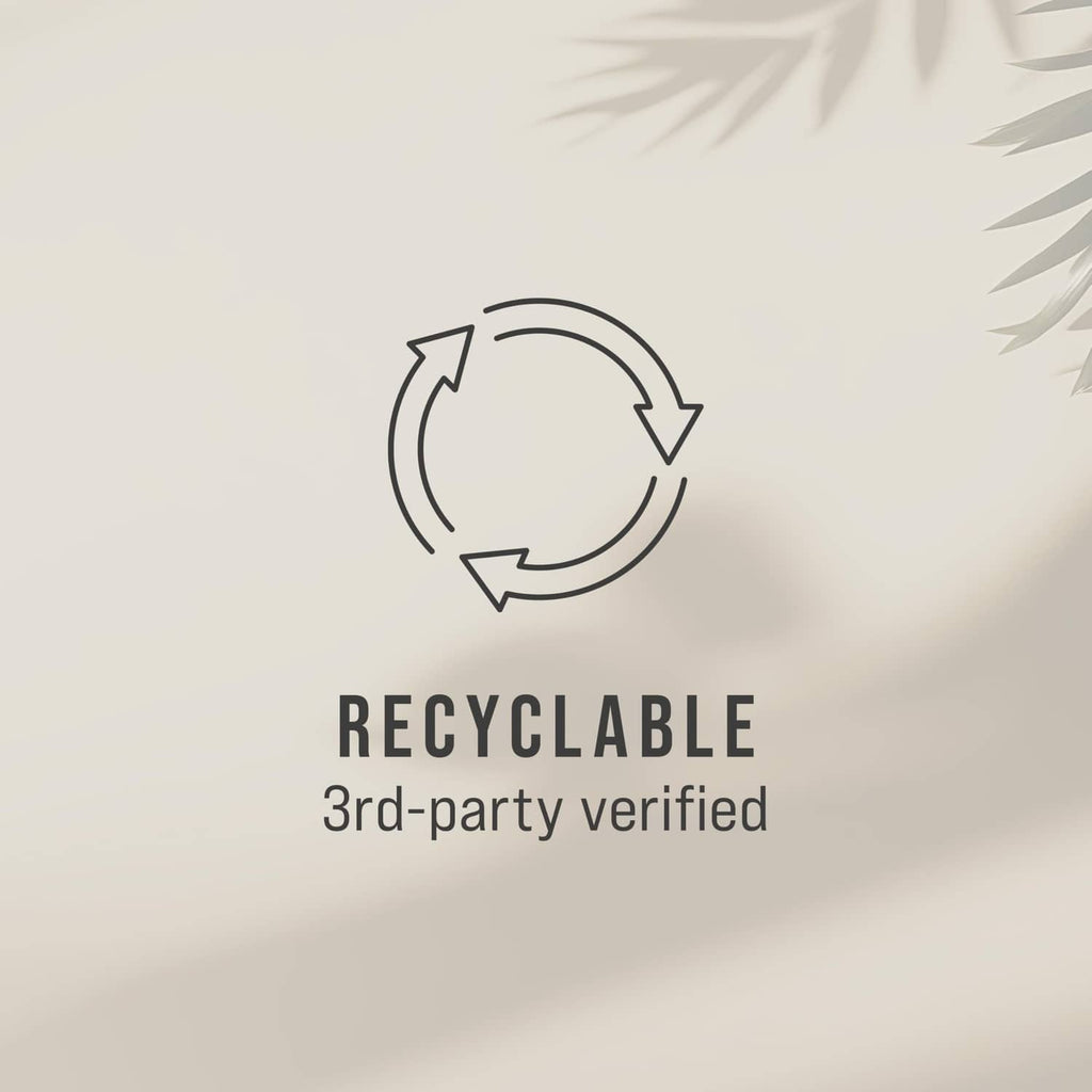 Air freshener refill container with recyclable icon graphic