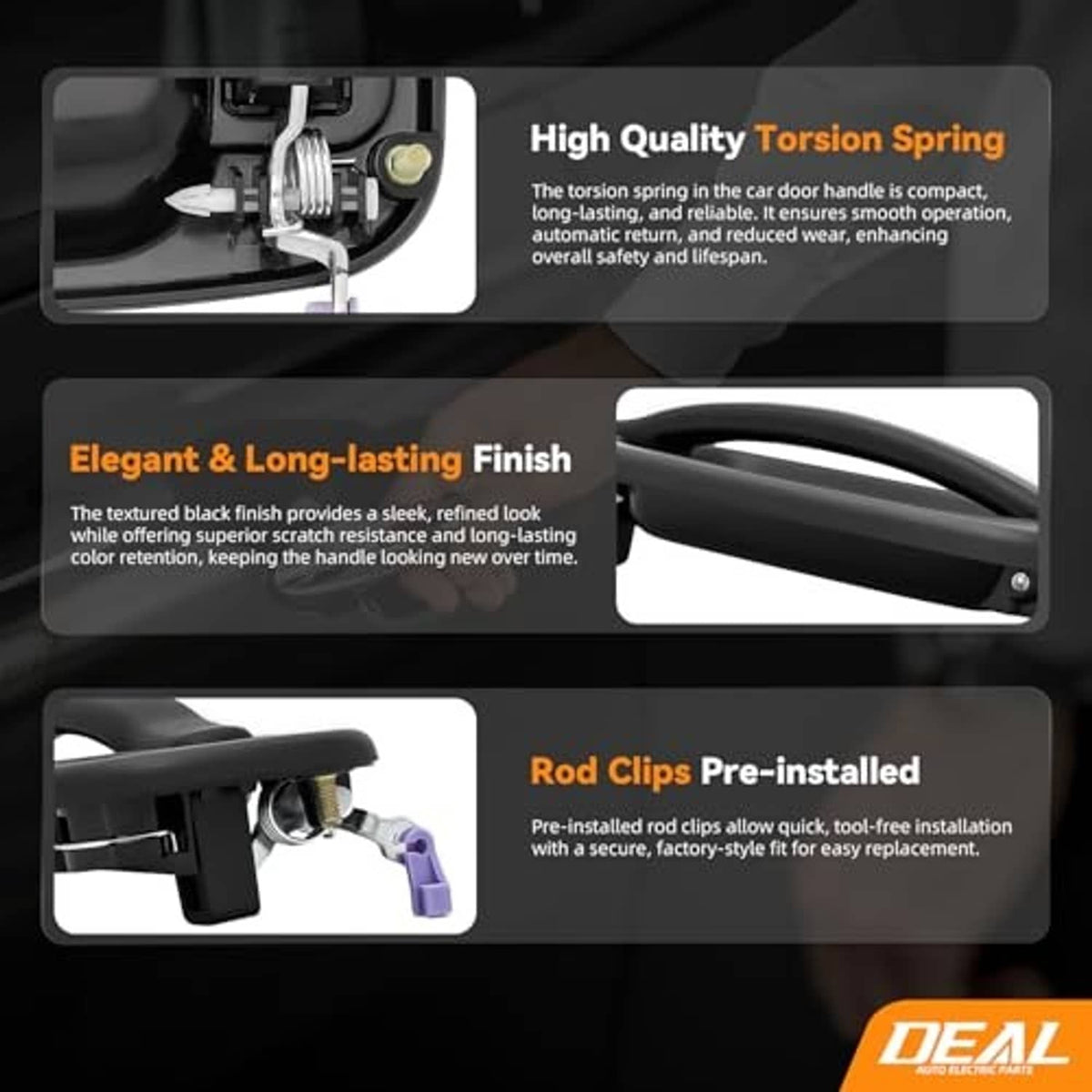 Exterior door handle replacement kit showing torsion spring details