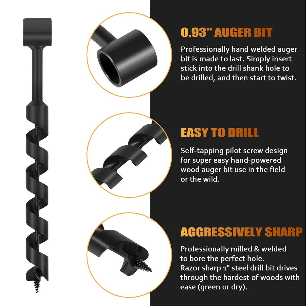 Black wood eye auger bit with threaded cutting section and mounting shank