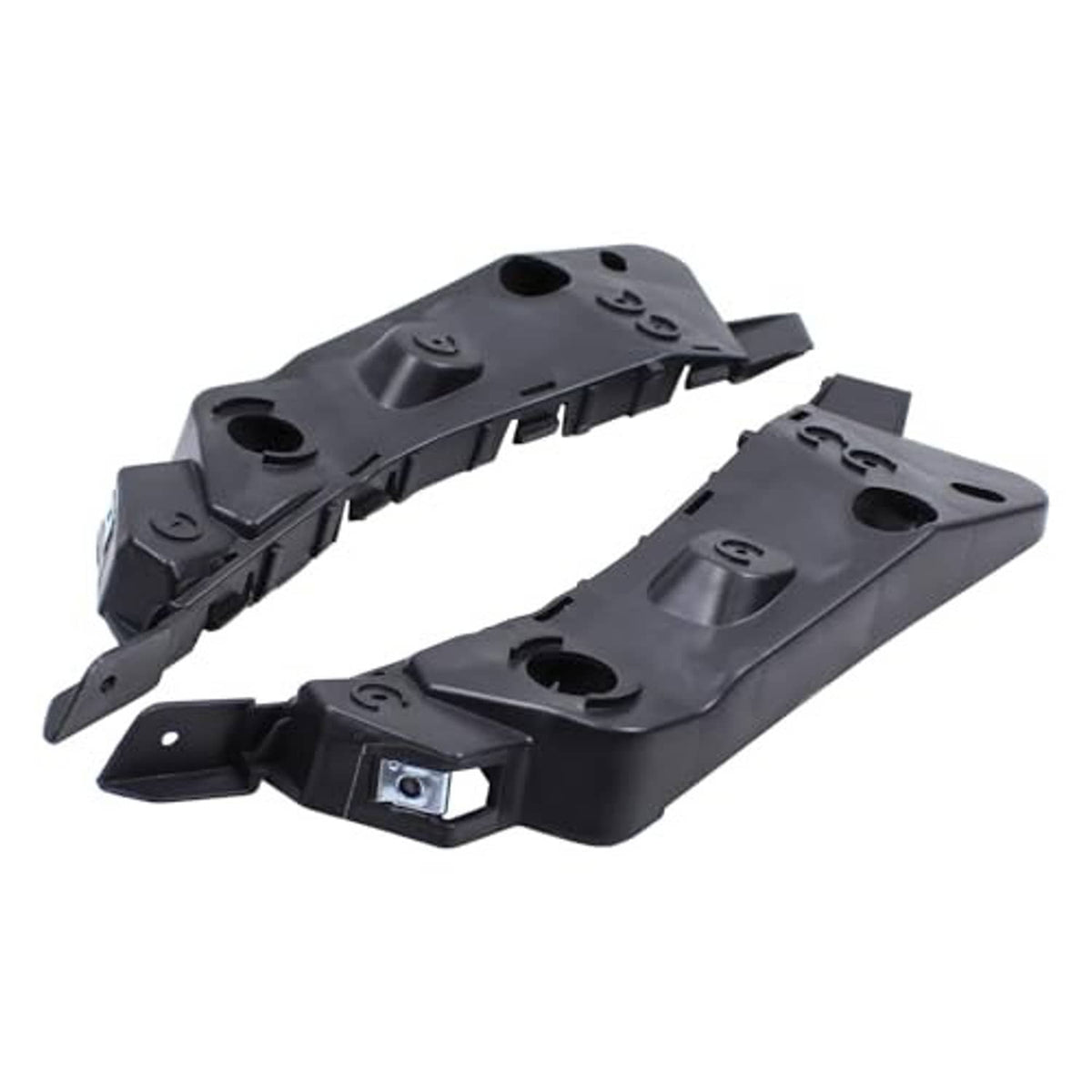 Black plastic bumper fender holder bracket pair with metal anchor insert