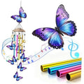 Aluminum wind chime with six purple-and-blue butterfly ornaments and rainbow tubes