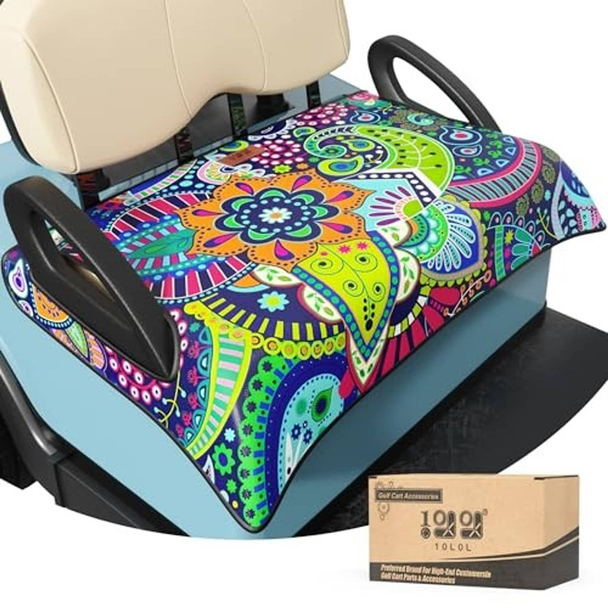 Mandala print golf cart seat blanket covering the front seat cushion