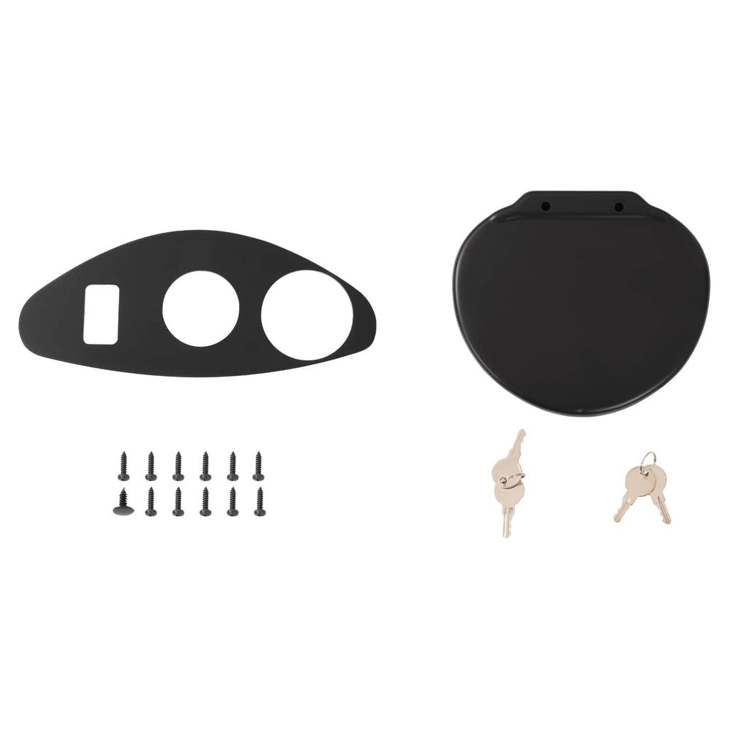 Matte black dash cover kit: cover, templates, screws, and keys with lock