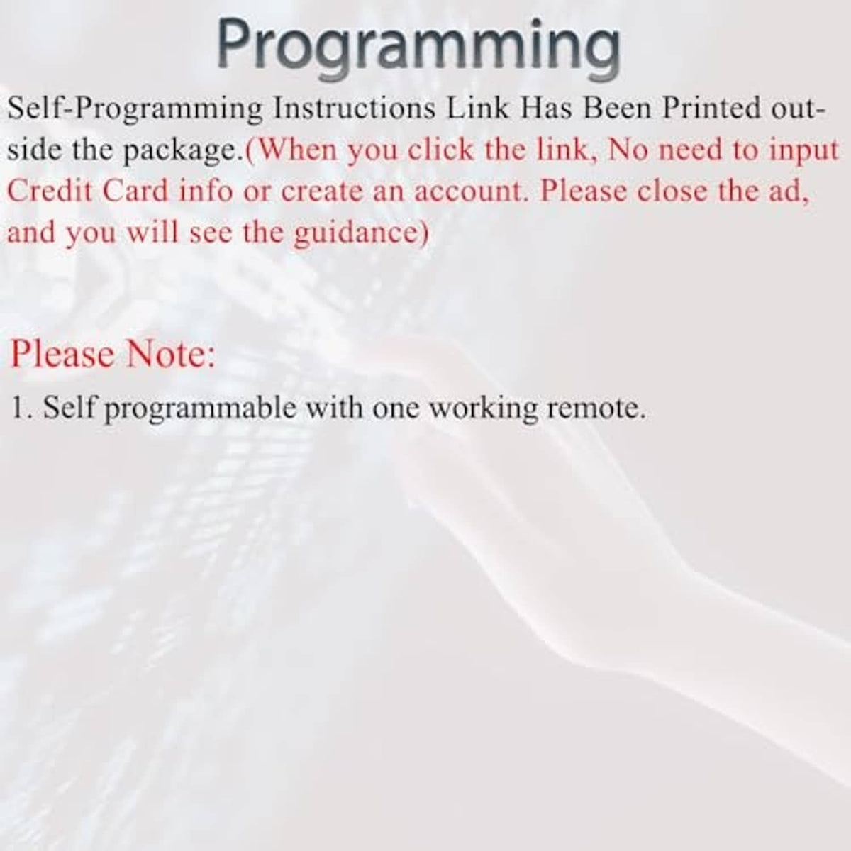 Key fob remote programming instructions text on a light background.