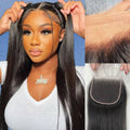 20-inch straight lace closure with dark black hair, natural-looking part and baby hairs