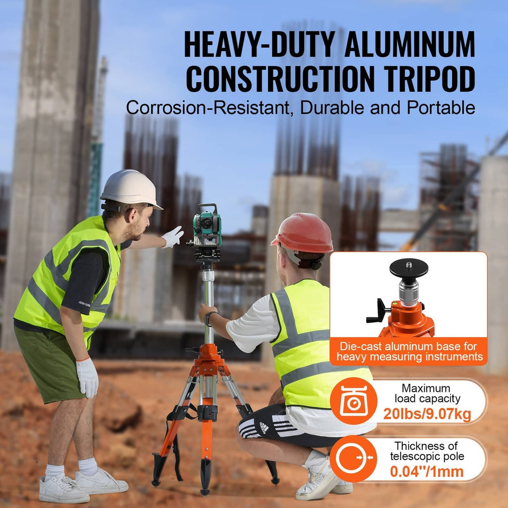 Orange and silver heavy-duty aluminum tripod base with laser level mounting post