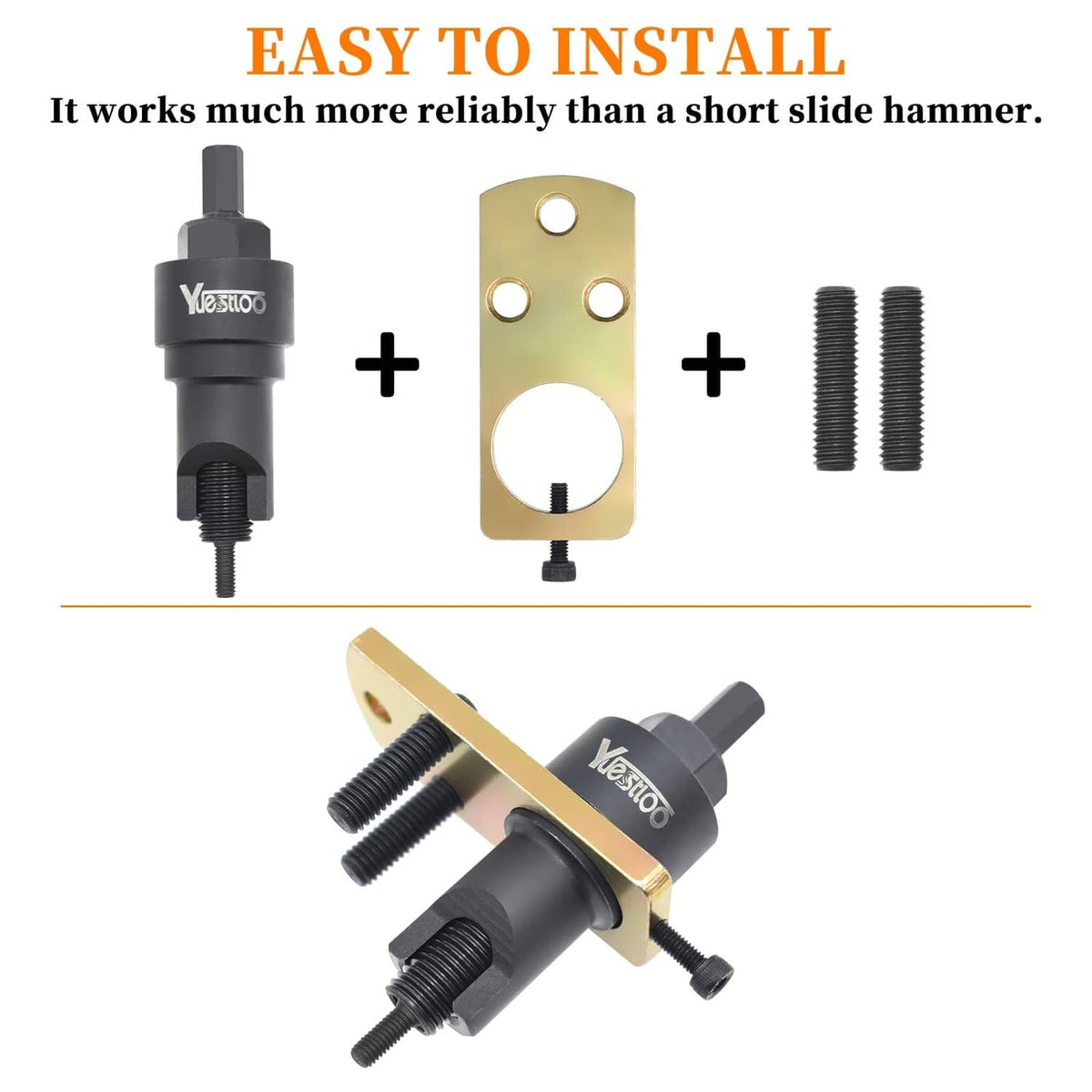Chain guide rail pin puller kit with puller, gold plate, and paired bolts