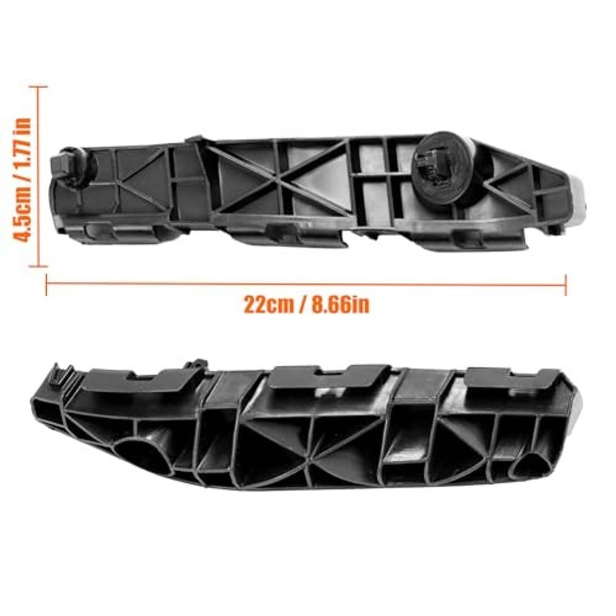 Front bumper bracket set, black plastic long brackets with round end fastener