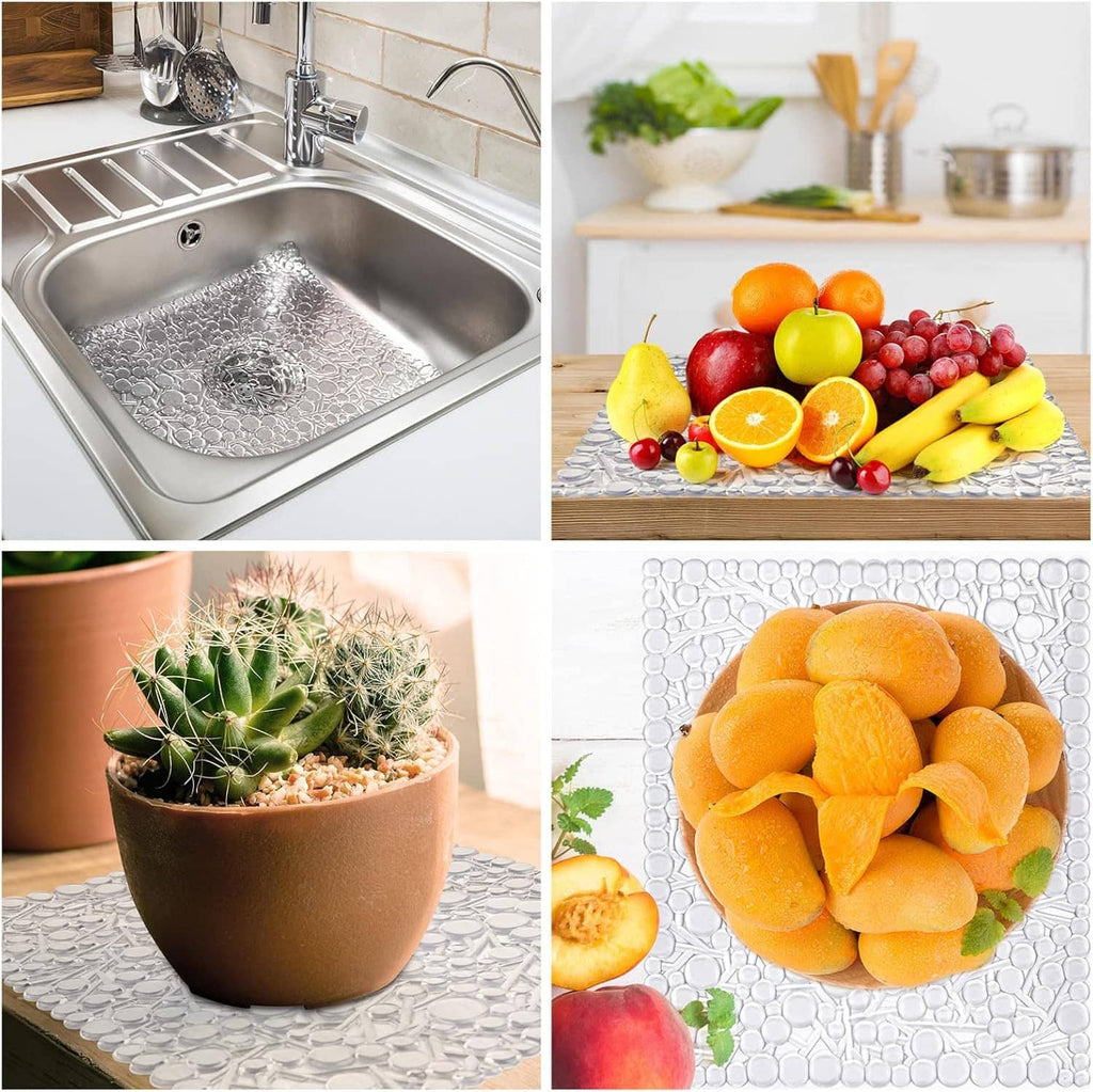 White bubble-texture protective mat with fruit arranged on top
