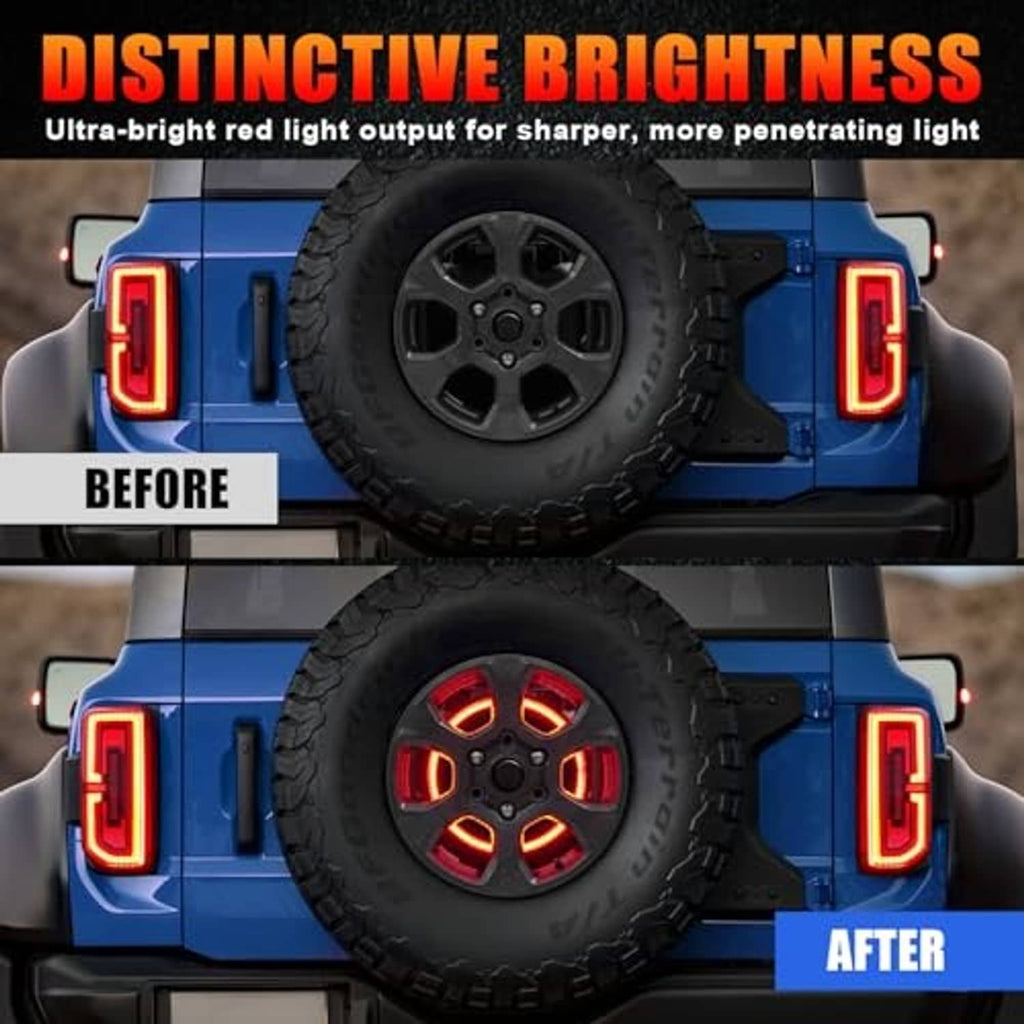 Installed spare tire brake light with glowing red LED ring on black spare wheel cover