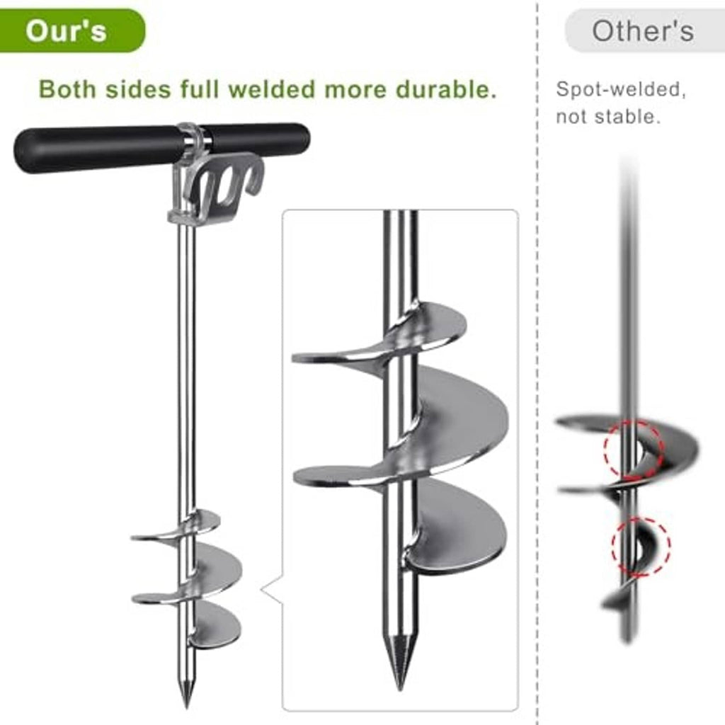 Sand anchor with full welded spiral flukes and black grip handle, detachable setup