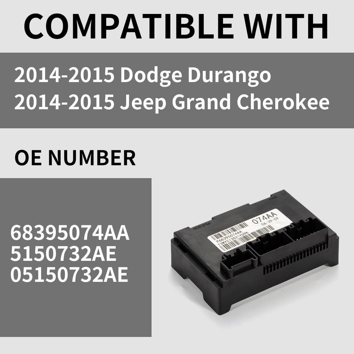 Transfer case control module with OE number barcode label 68395074AA
