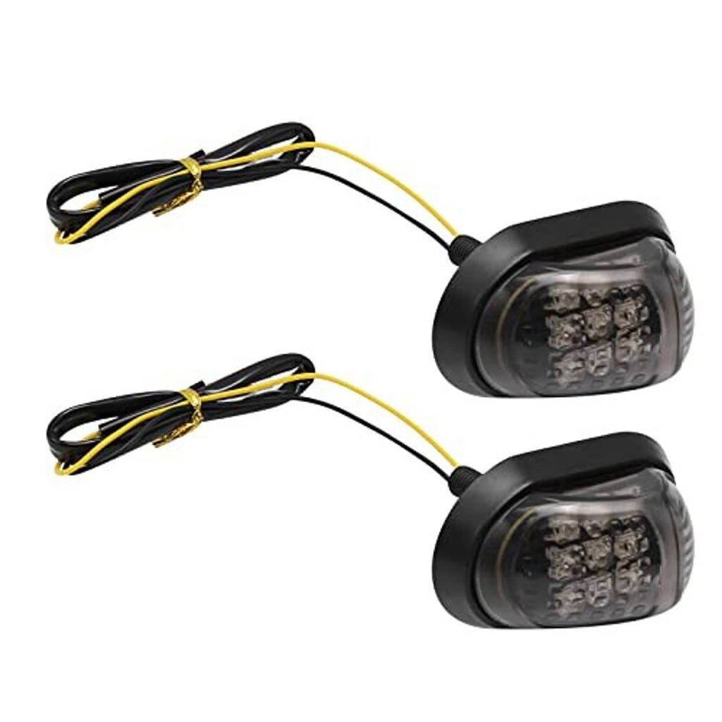 Two amber LED flush-mount turn signals with black housings and yellow/black wires
