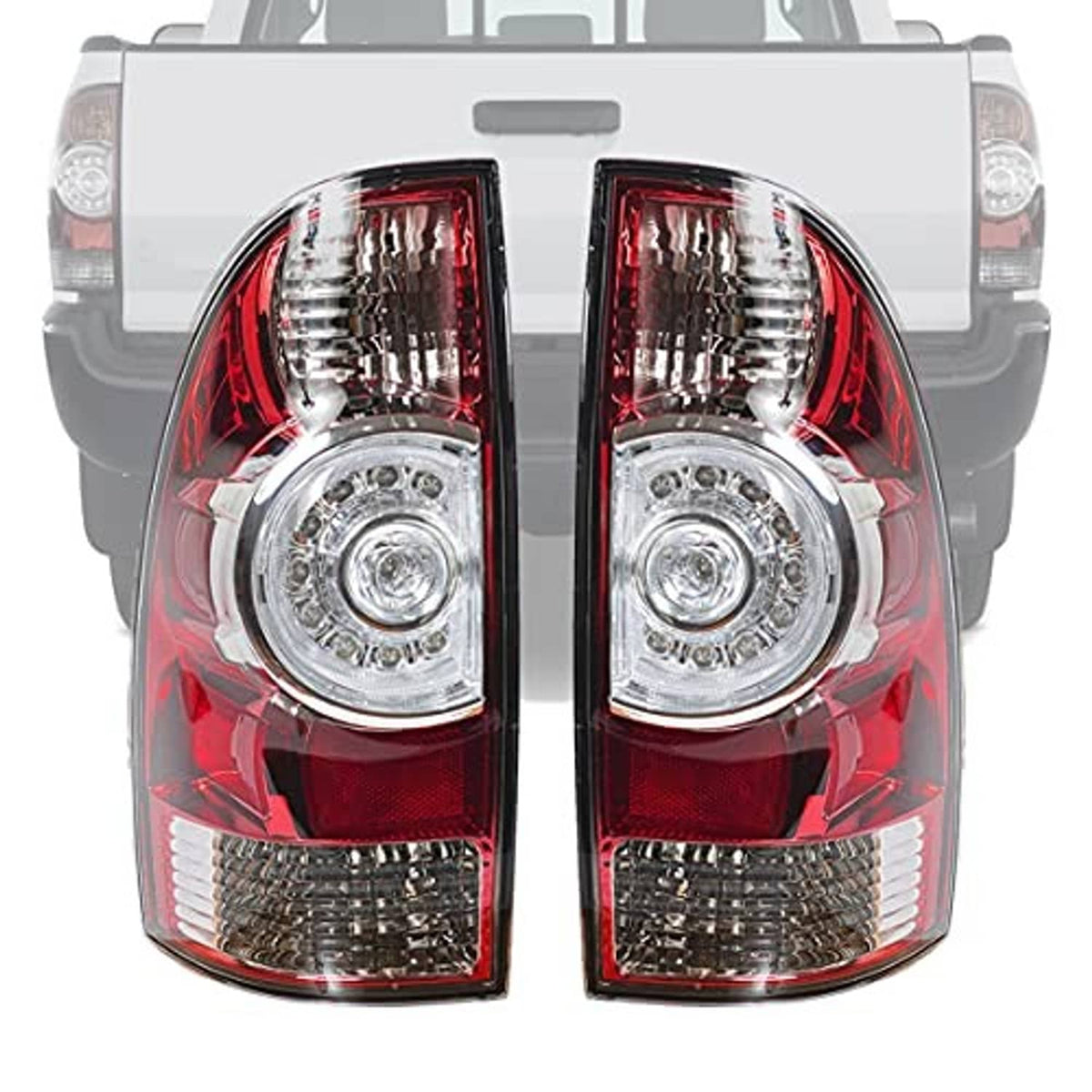 Tail light assembly set, red and clear lenses with chrome reflector and black trim
