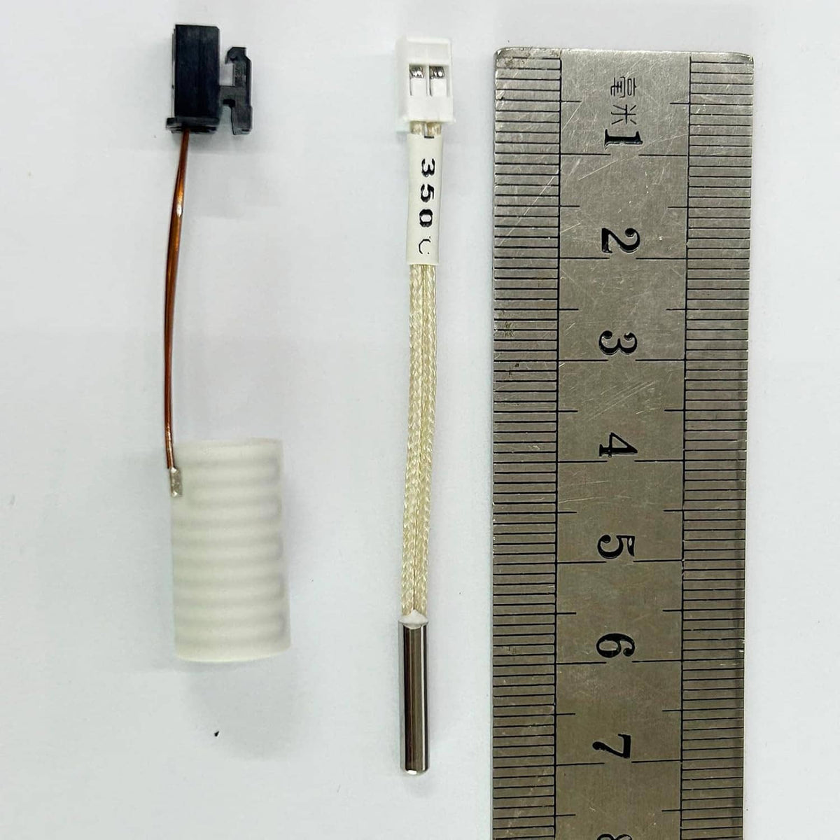 Thermistor temperature probe for ceramic heater tube with braided cable and metal tip