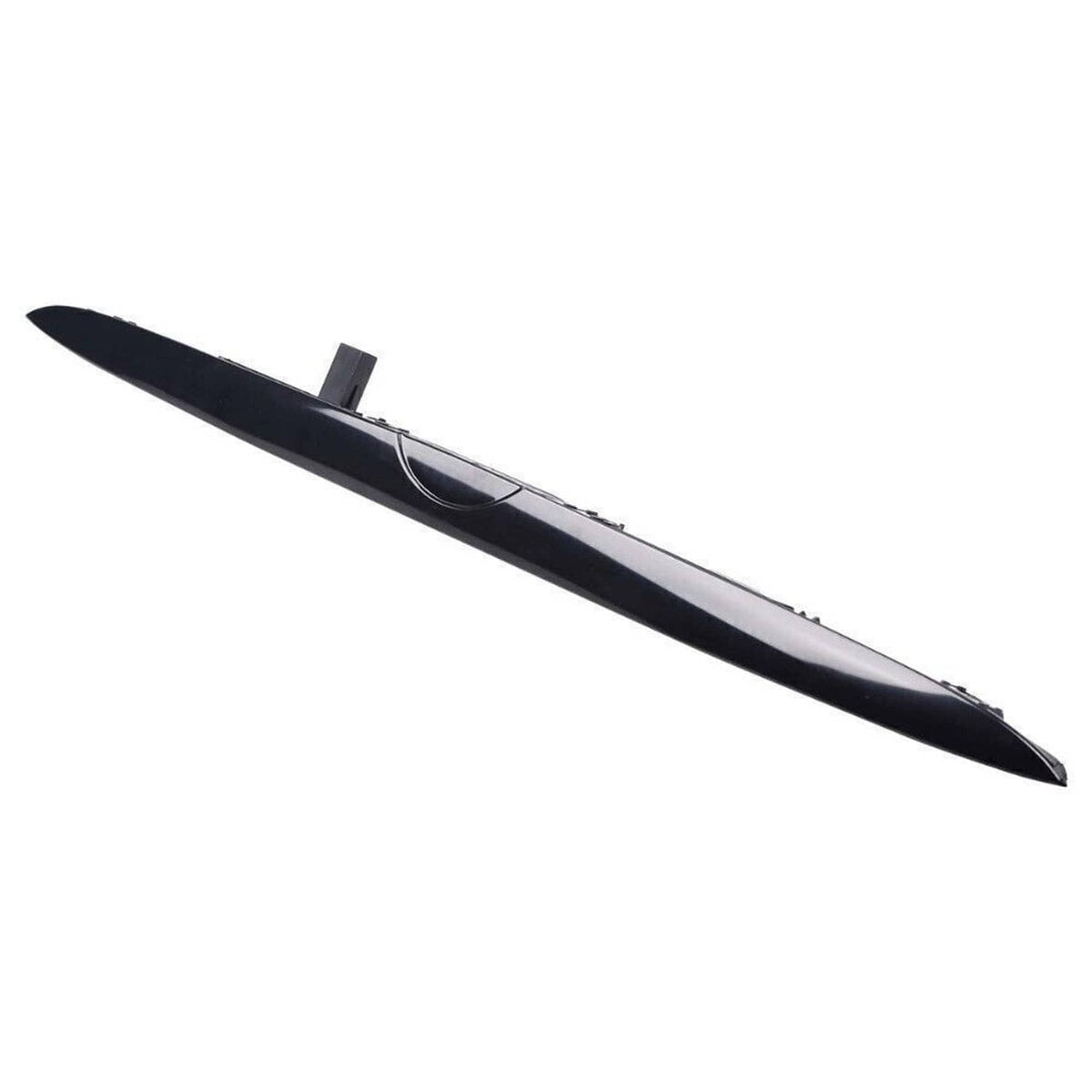 Black tailgate grip handle trim bar angled view with curved end and light lens detail