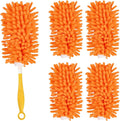 Reusable orange microfiber hand duster refill heads with yellow plastic handle loop.