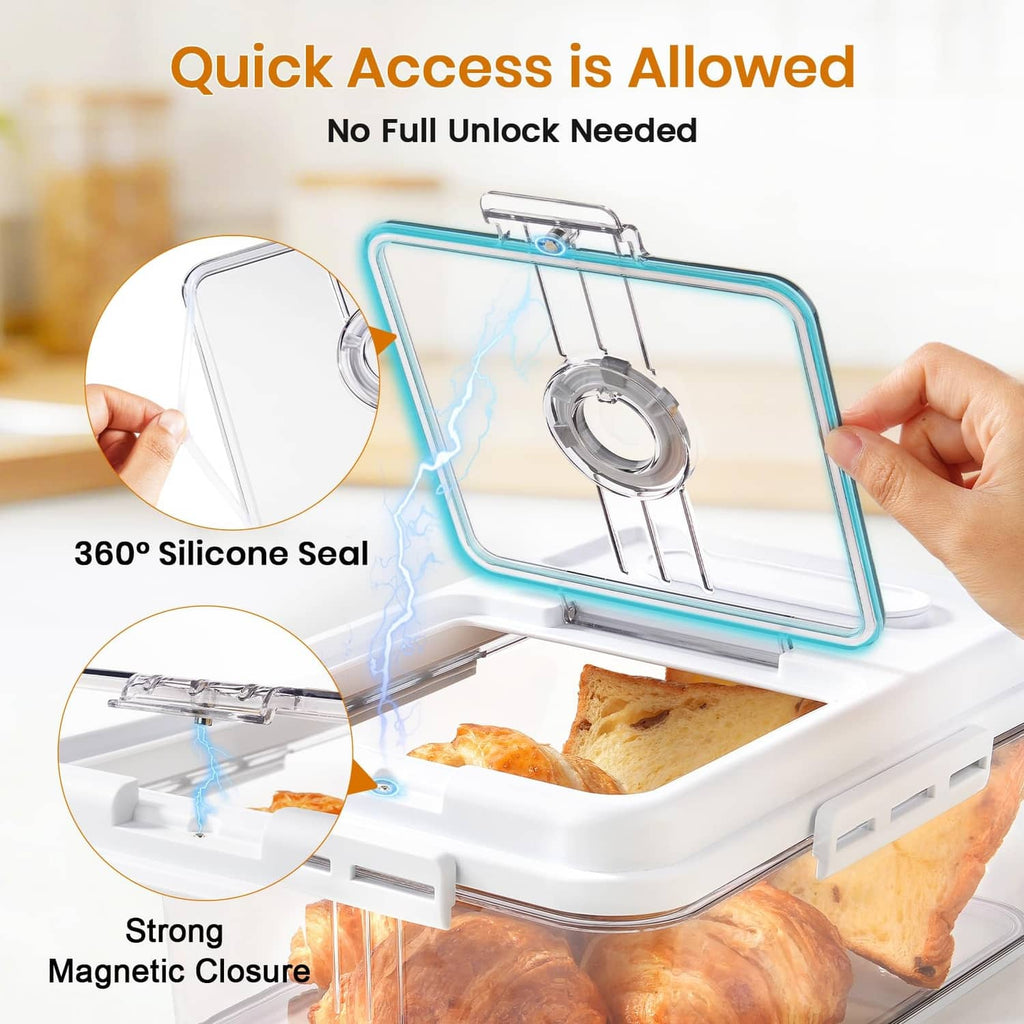Airtight bread container with clear lid and round lock knob