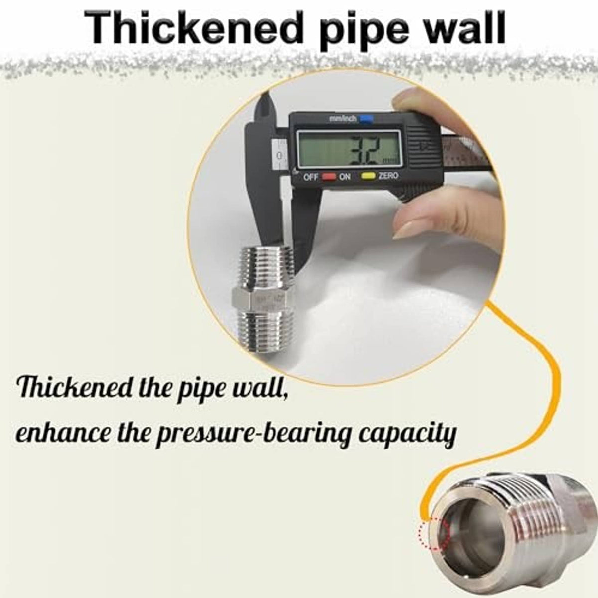 304 stainless steel 1/2 in NPT male hex nipple pipe fitting, silver with threads
