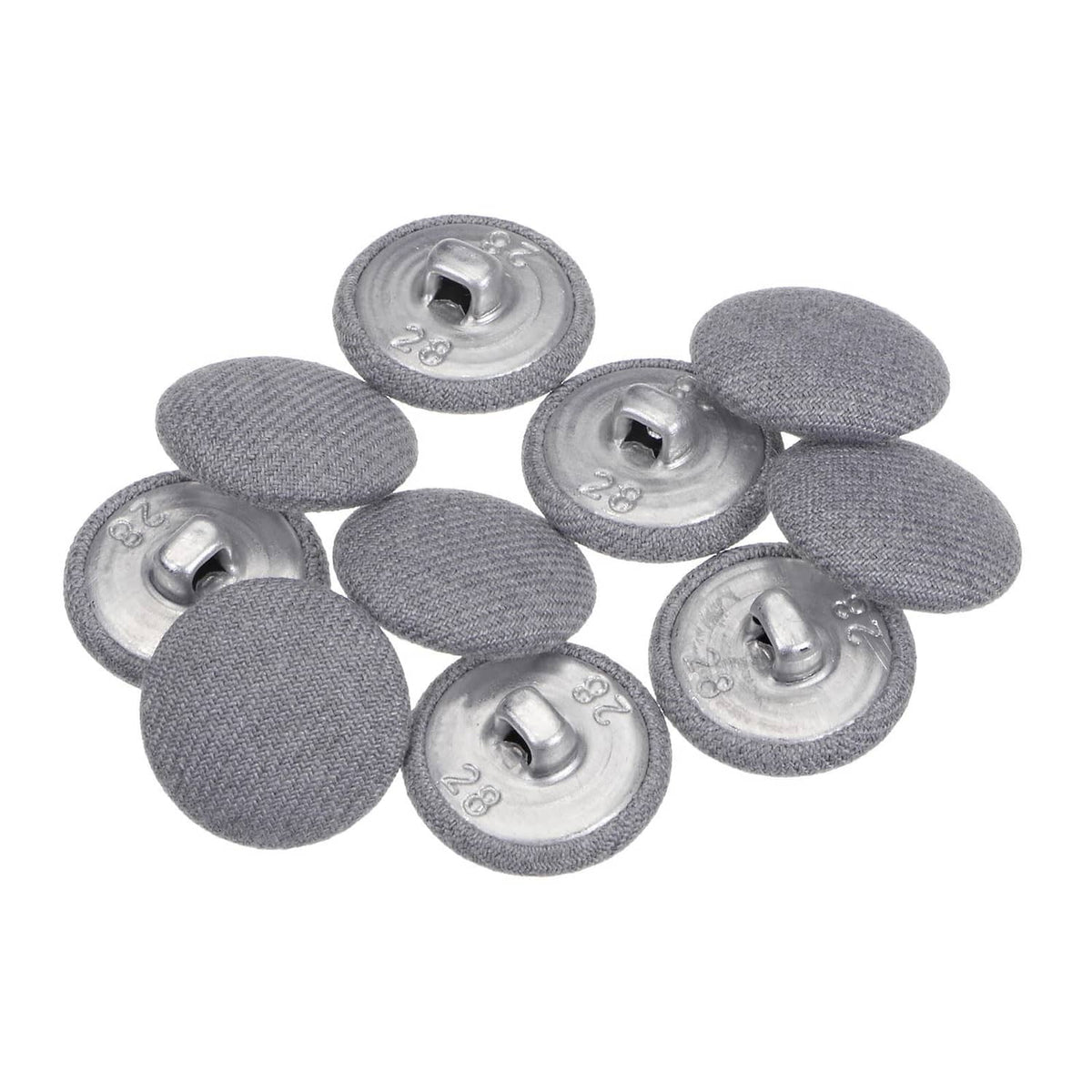 Grey fabric-covered shirt buttons, 18mm metal shank, round set of 10