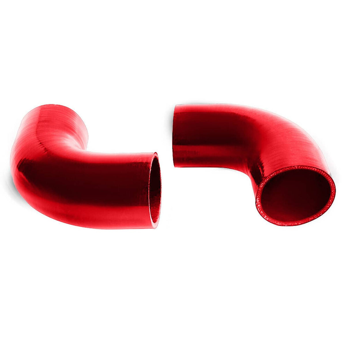 Red polished intercooler piping U-joint with silicone coupler and clamp