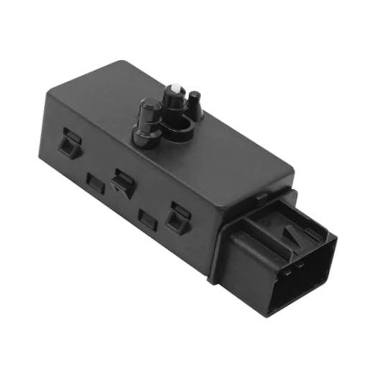 Black power seat adjuster switch with mounting tabs and side wiring connector