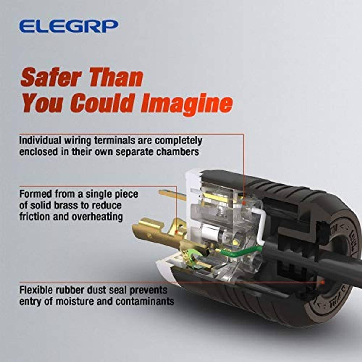 Twist-lock male plug showing enclosed wiring area inside transparent housing