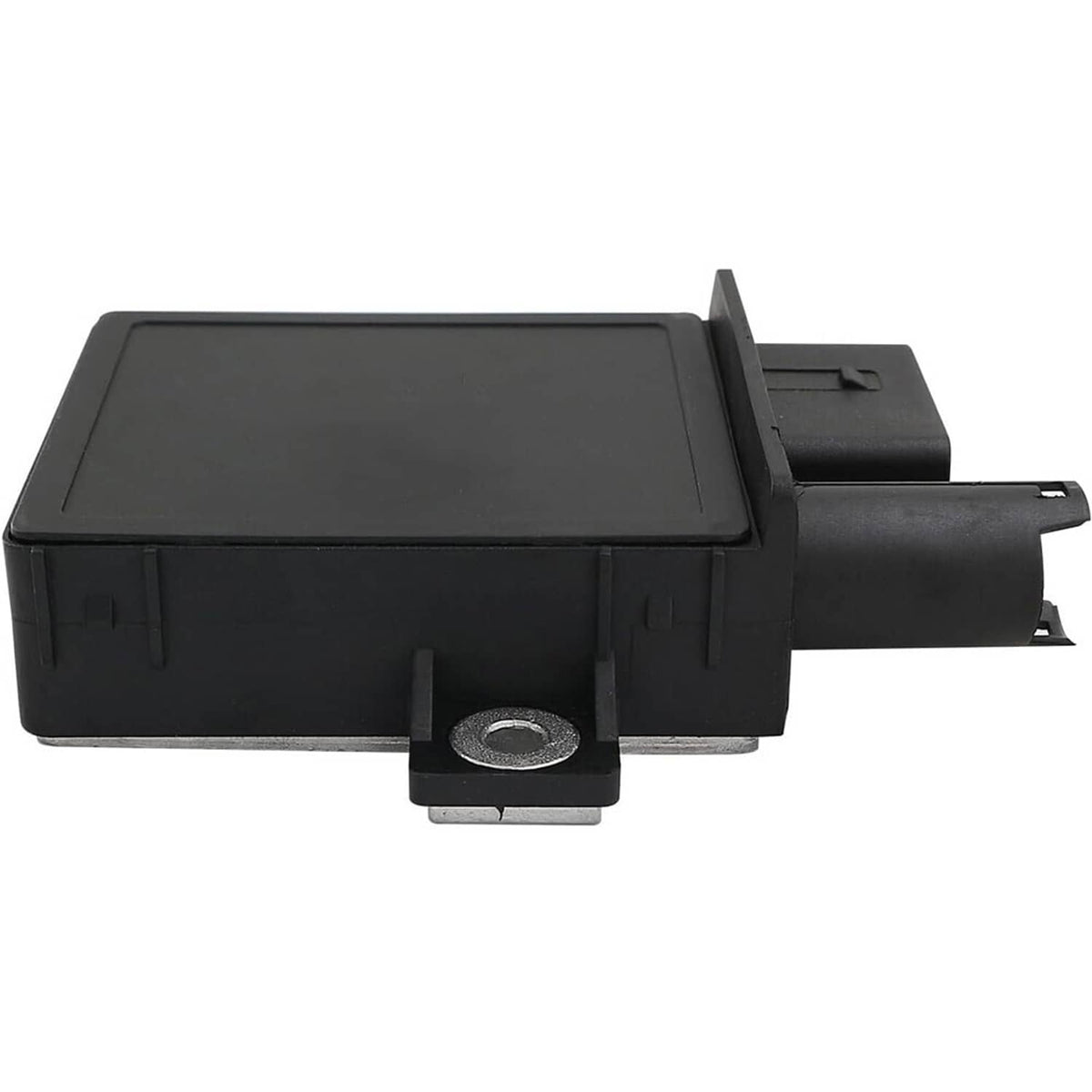 Glow plug control module with rectangular black housing and connector port